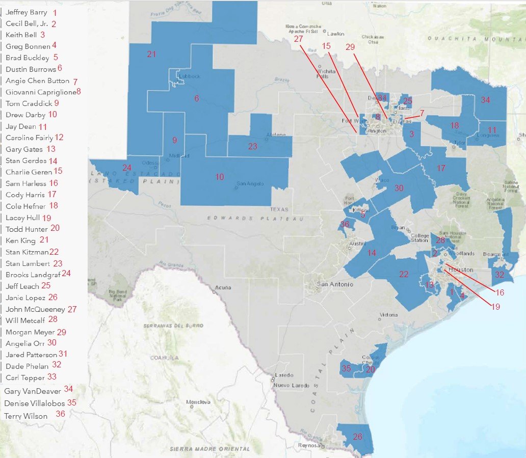 vileTexan's tweet image. My friend Kat @katbritton08 was kind enough to put together a map of "Burrows Voters" or the "Dirty 36".

Good visualization of where the problems are. We need some West Texas to get involved here, contact your local GOP chapter chairs, ask them about censuring these bastards.