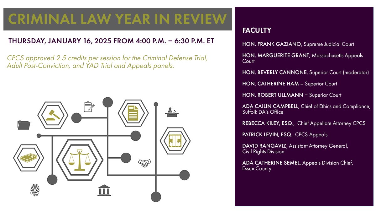 Criminal Law 2024 Year in Review webinar today at 4 PM. Expert panel to talk about key criminal cases. Panel will cover material from both the defense &amp; prosecution perspectives &amp; provide commentary &amp; feedback from the trial &amp; appellate benches. Register bit.ly/3BvTzAx
