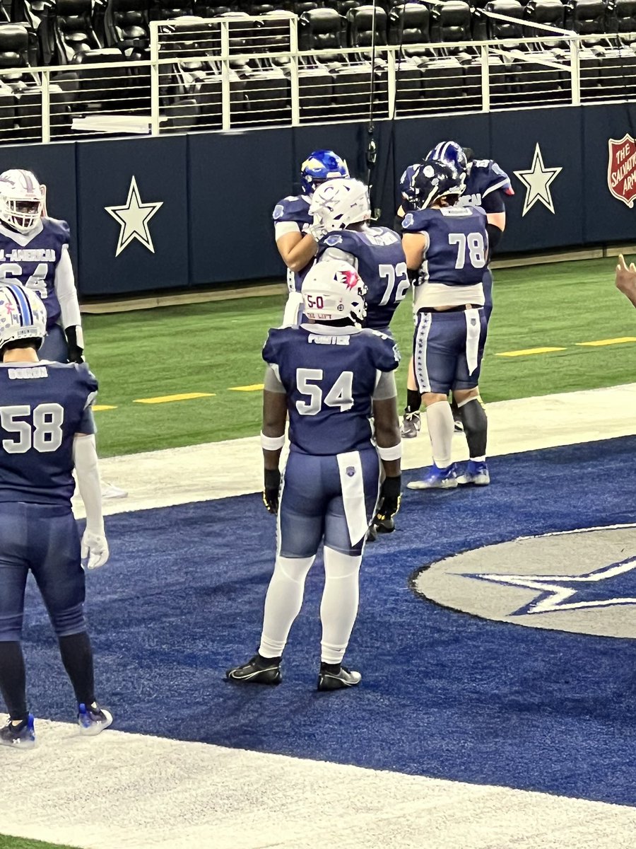Apointer52's tweet image. Extremely blessed to compete in the Blue-Grey All American Game in Arlington Texas to showcase my talents and connect with people from all over thank you @BlueGreyFB for the amazing experience
