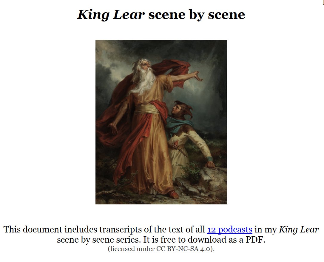 The 'King Lear scene by scene' podcast series has 12 episodes covering the entire play.

Plus a free downloadable 52-page file with all the transcripts.

May be of particular interest to Leaving Certificate teachers.

juliangirdham.com/blog/the-king-…