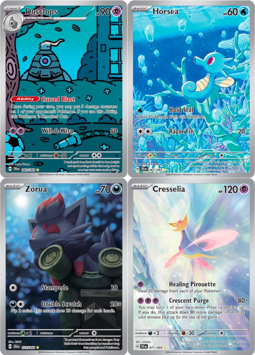 TeamPokeColors's tweet photo. Can someone explain to me why so many people think that Shrouded Fable is a “bad set”? I mean look at these artworks: https://t.co/6ZCPQQtYow