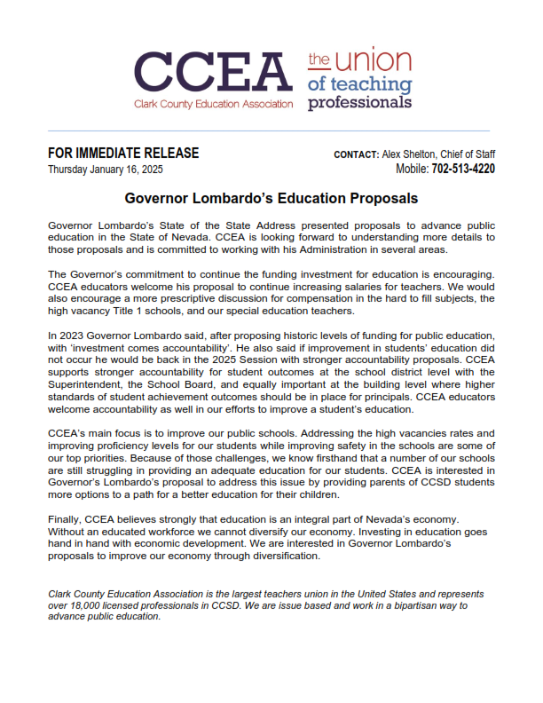 cceanv's tweet photo. CCEA has issued a press release in response to the Governor's education proposals. https://t.co/bCquaYk75n