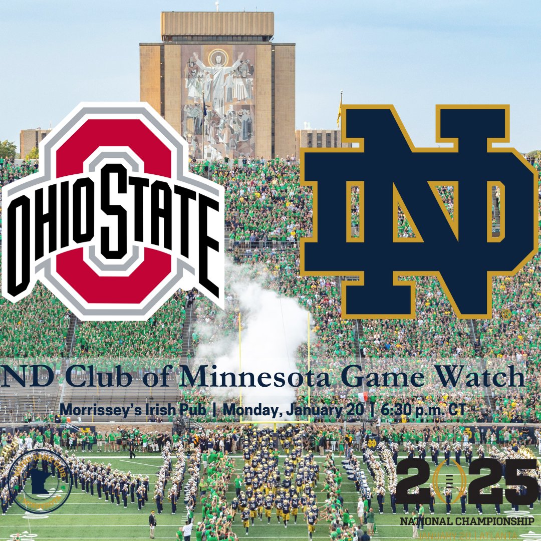 Go Irish, Beat Buckeyes! ☘

Join NDMN at Morrissey's Irish Pub in Uptown for a National Championship Game Watch on Monday night. Let's cheer the Irish onto a title! my.nd.edu/topics/1147/ev…