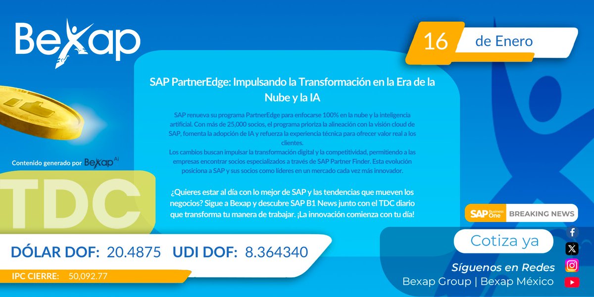 BexapGroup's tweet image. 🌐 SAP PartnerEdge: Liderando la transformación con la nube y la IA. ☁️🤖
📲 Cotiza GRATIS ahora:
WhatsApp: 55 6786 4591
🌐 bexap.com

#TransformaciónDigital #SAPPartnerEdge #Innovación #Bexap #B1FOREVERything
