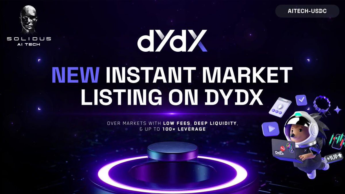 AITECHio's tweet photo. 🤝 AITECH x dYdX!

We’re thrilled to announce that AITECH is now listed on @dYdX.

👉 https://t.co/nUw7obL7S1 https://t.co/9BoZicFUeG