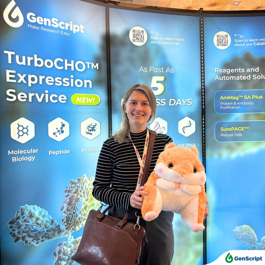 GenScript's tweet photo. A huge congratulations to our winners for taking home their very own TurboCHO hamster plushies 🐹💨

Haven’t stopped by yet? Don’t miss out—visit us at Booth #500!
Let’s wrap up PepTalk 2025 on a high note!

#GenScript #GenScriptEvents #Biotherapeutics #Conference #Biotech https://t.co/xAHsLcyixv