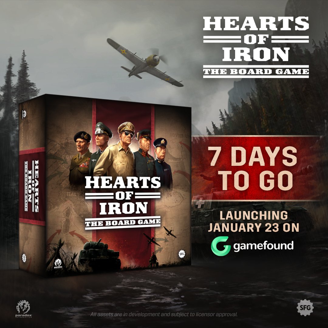7 DAYS 'TIL LAUNCH 🪖

Hearts of Iron: The Board Game launches on Gamefound in ONE WEEK, Generals!

We’ve teamed up with Paradox Interactive to bring the popular grand strategy video game franchise to your tabletop.

Get notified: gamefound.com/projects/steam…