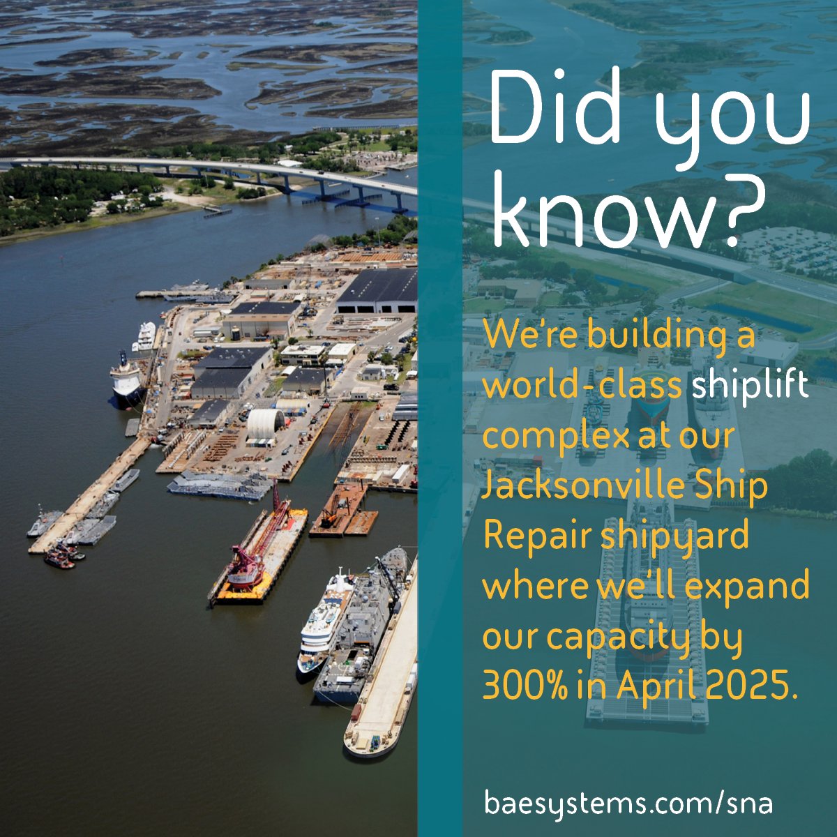 BAESystemsInc's tweet photo. We operate three fully facilitized shipyards located in key @USNavy homeports in Jacksonville/Mayport, Norfolk and San Diego. Our teams of #ShipyardStars bring exceptional skills and centuries of experience to maintaining our nation’s fleet.
#ShipRepair #SNANATIONAL25 #SNA25 https://t.co/Wr7edjZKRE