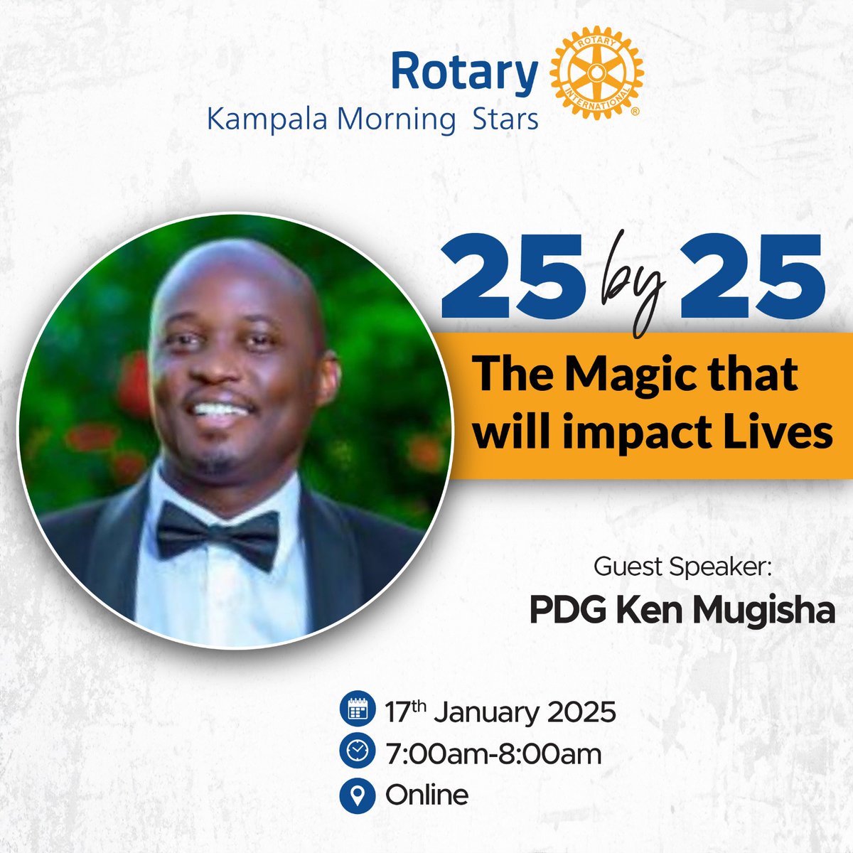 It's said that Little by Little makes a lot, just like a drop by drop makes an ocean.When we come together as Rotarians, we create more impact in communities.There is Power in synergies. Join us this Friday 18th January as Past DistrictGovernor Ken Mugisha inspires us to do More