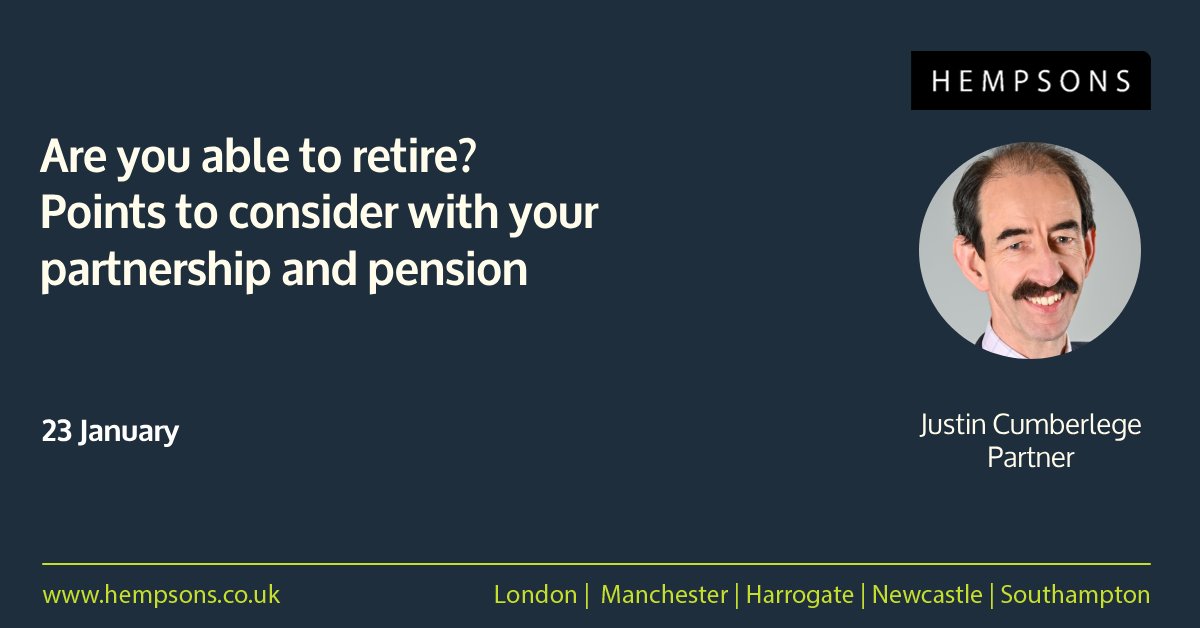 Join Hempsons primary care partner Justin Cumberlege and medical specialist wealth planner Paul Gordon, from Atomos, for their free webinar on retirement, succession planning and NHS Pensions on 23 January. Book your place here: hpsns.co/40d7FPE