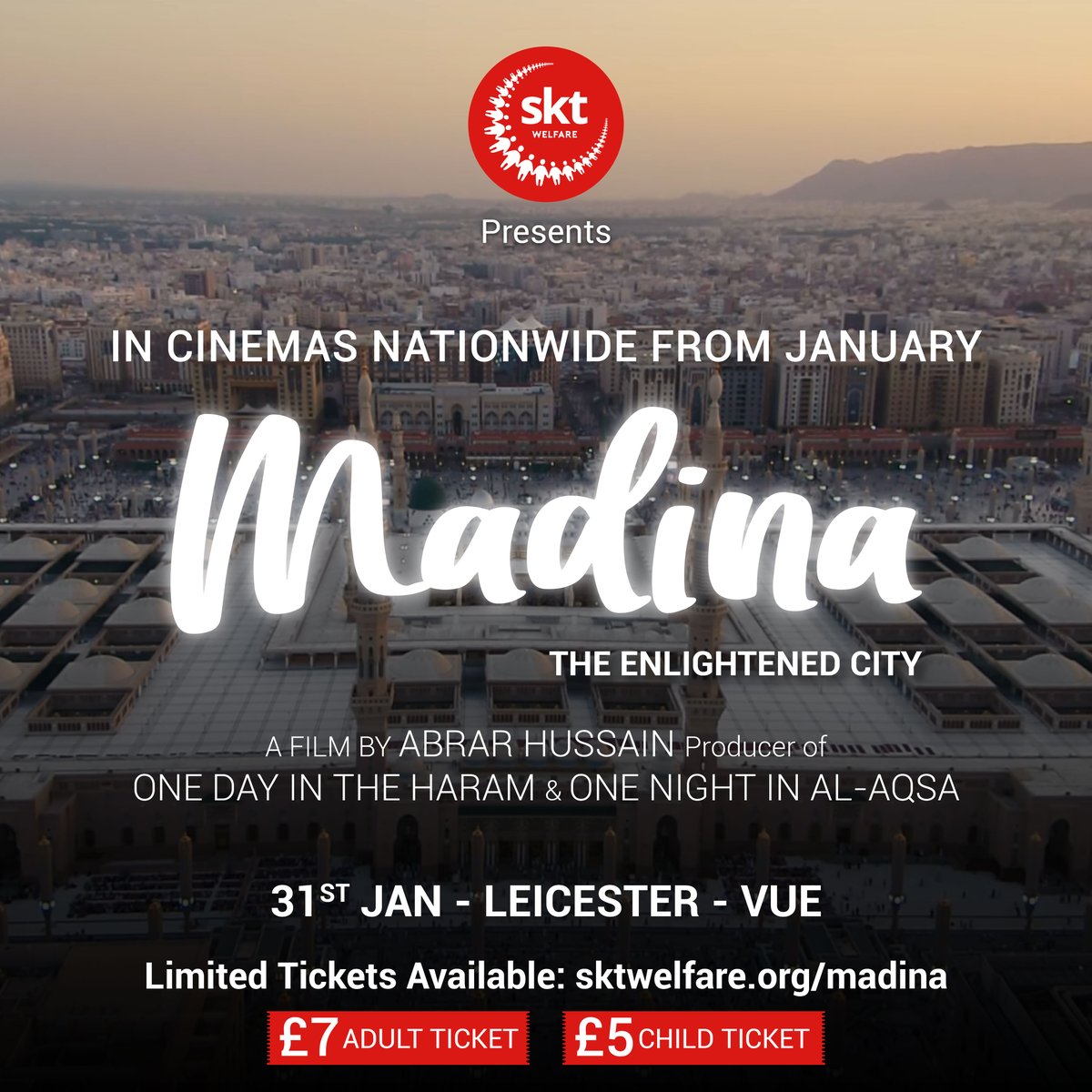 Experience Madina - The Enlightened City! Join the exclusive UK tour of the trilogy that brought you One Day in the Haram &amp; One Night in Al-Aqsa! 🎥

📍 5 cities across the UK.
🎙️ LIVE Q&amp;A with the award-winning director! 

🎟️ Tickets: sktwelfare.org/madina