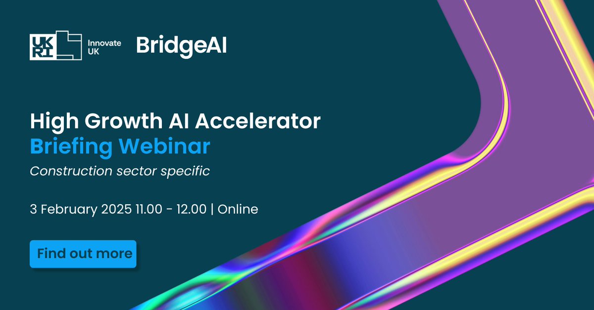 Innovate UK Business Connect (@iuk_connect) on Twitter photo 🏗️ <a href="/DigiCatapult/">Digital Catapult</a> launches a new accelerator to solve challenges in the #construction industry with #AI, through the @innovateUK #BridgeAI programme
Build the future of construction with AI by working with:
<a href="/FosterPartners/">Foster + Partners</a>, <a href="/versarien/">Versarien® plc</a> and <a href="/burohappold/">Buro Happold</a>
ow.ly/Ft6550UHBmO 🏗️ <a href="/DigiCatapult/">Digital Catapult</a> launches a new accelerator to solve challenges in the #construction industry with #AI, through the @innovateUK #BridgeAI programme
Build the future of construction with AI by working with:
<a href="/FosterPartners/">Foster + Partners</a>, <a href="/versarien/">Versarien® plc</a> and <a href="/burohappold/">Buro Happold</a>
ow.ly/Ft6550UHBmO