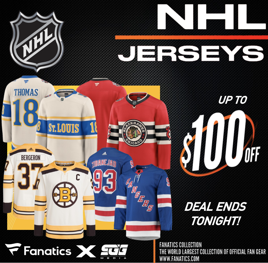 NHL JERSEY SUPER SALE <a href="/Fanatics/">Fanatics</a> 🔥

NHL FANS! Get up to $100 off jerseys today at Fanatics using this promo link: fanatics.93n6tx.net/NHL50PROMO 🏒

HURRY! DEAL ENDS TONIGHT 📈