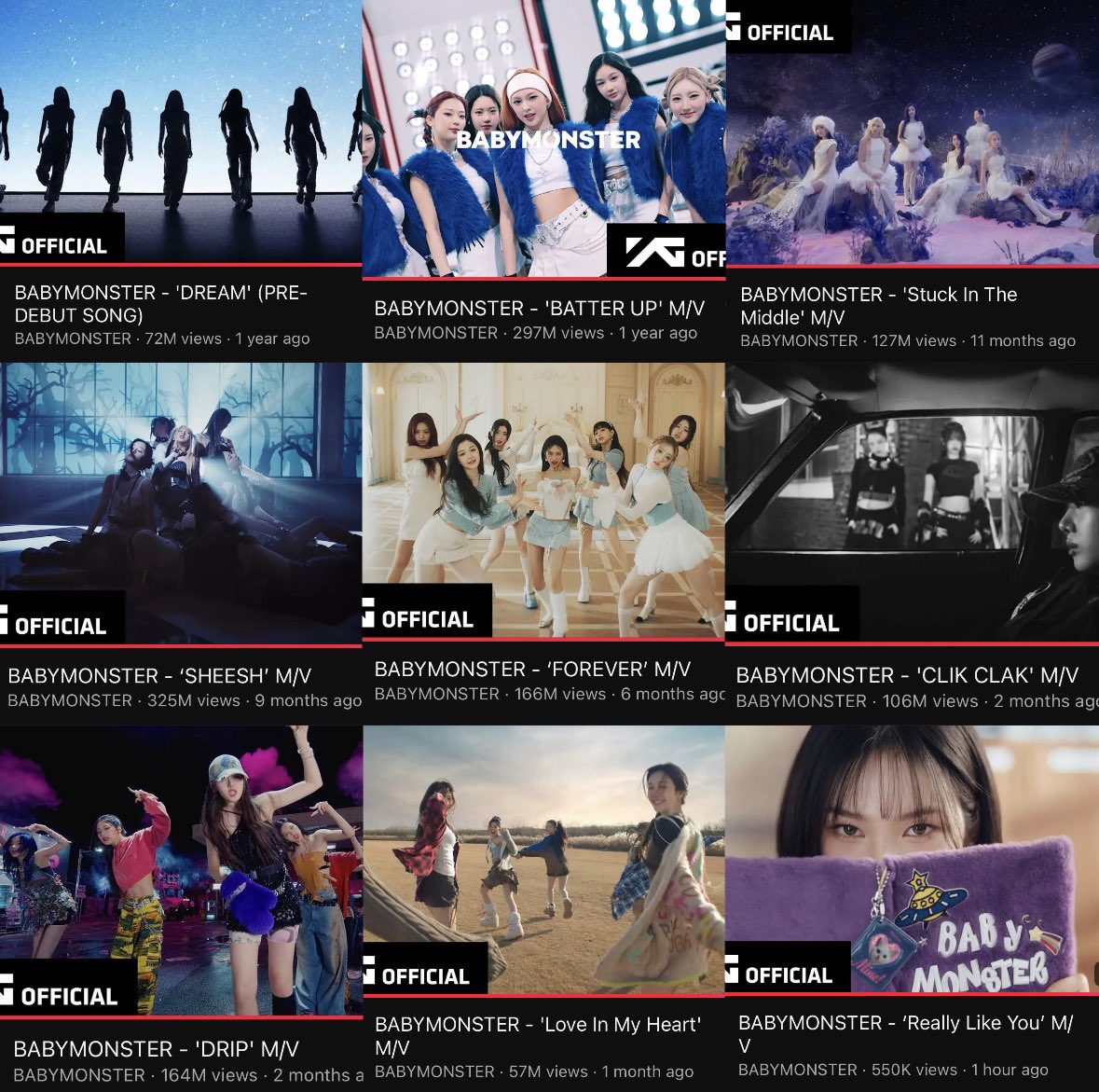 pinksbabymon's tweet photo. the evolution of babymonster’s music videos https://t.co/SF3JxxSBO9