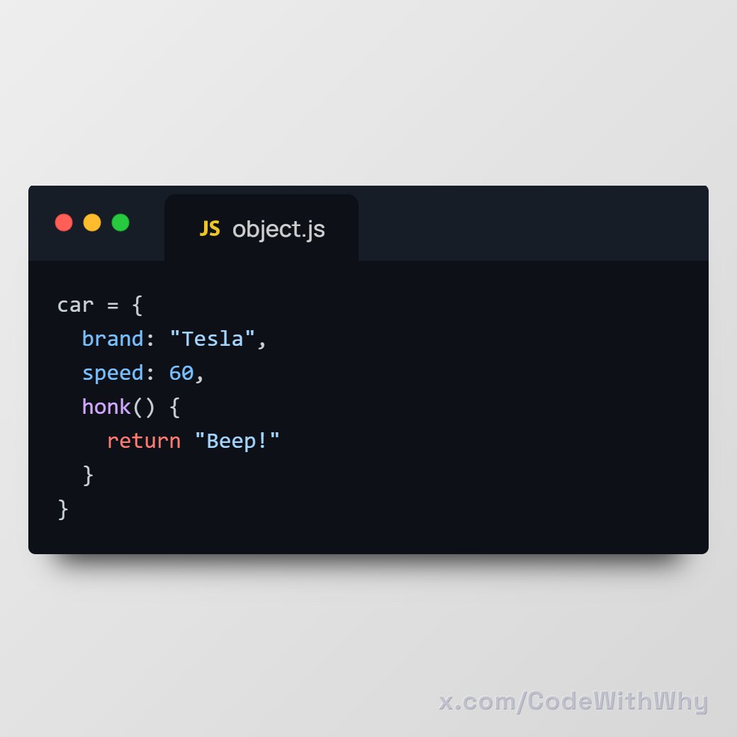 CodeWithWhy's tweet image. Objects are like blueprints come alive:
Access with dots:
car.brand ✨
car.honk() 🔊
Just like a real car has properties &amp; actions! 🚗
#CodingBasics