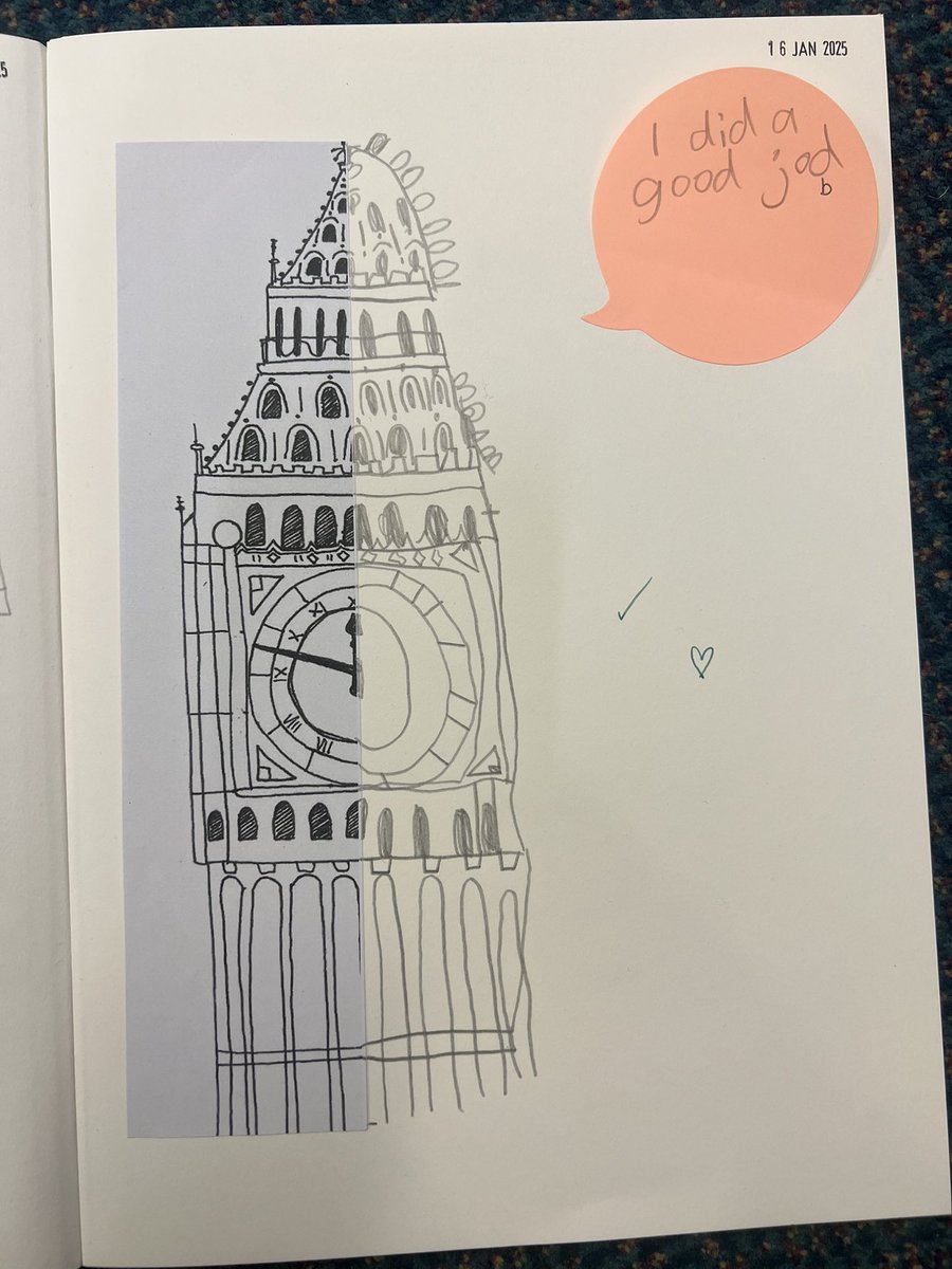 thurlstonepri's tweet photo. In today’s art lesson, the children were exploring straight and curved lines in architecture. We had a go at drawing the other half of Big Ben, with some super results! The children were (quite rightly!) very proud of their work. 😊
#Thurlstone_art 
@Thurlstone_Y2 https://t.co/WMTqSvoHN3