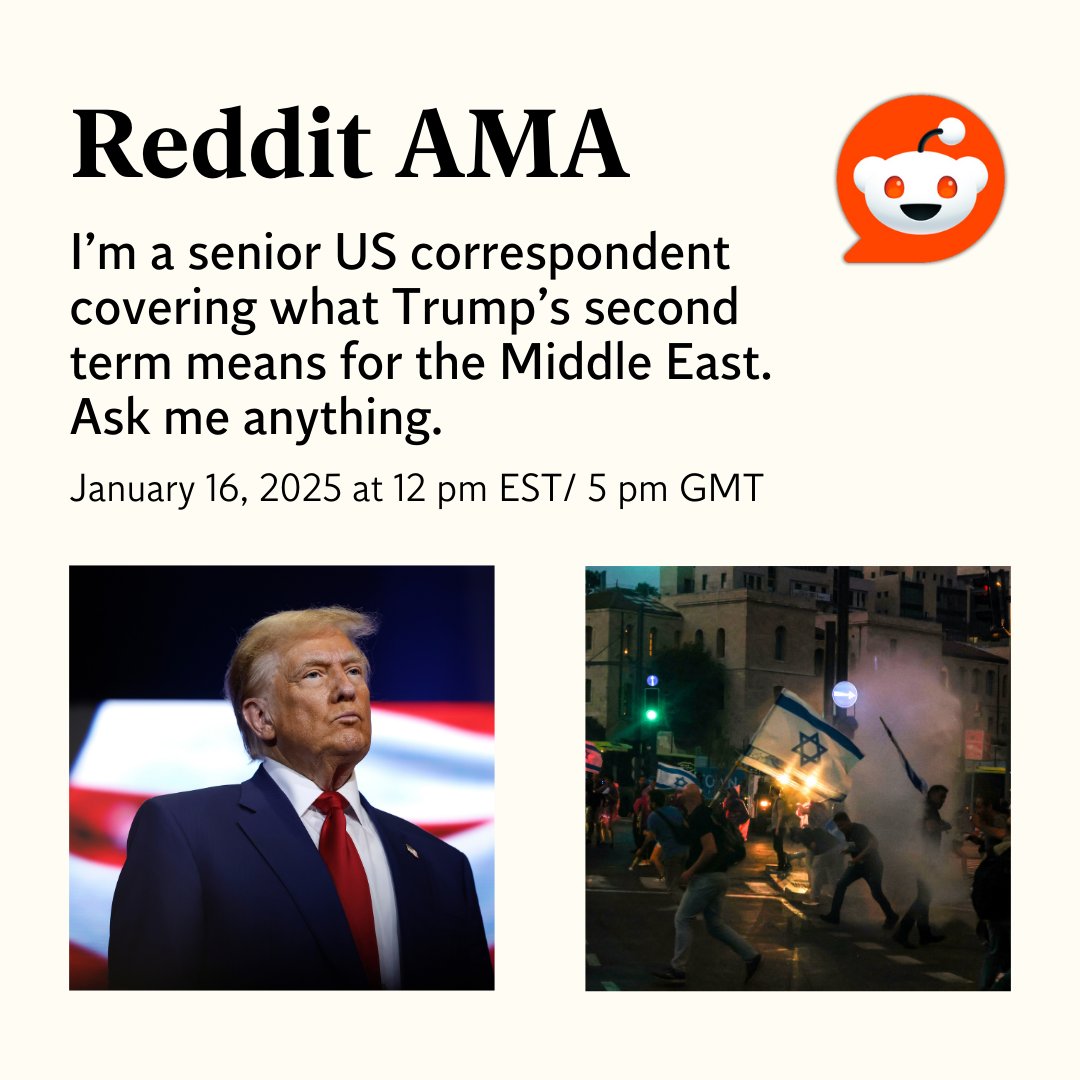 Independent's tweet photo. What will a second term for Donald Trump mean for the Middle East?

Join @_RichardHall, senior US correspondent, for a Reddit AMA starting at 12 pm EST/ 5 pm GMT

🔗 Check out the AMA here: https://t.co/hJgTeiqXuM https://t.co/hi6k0XBJDv