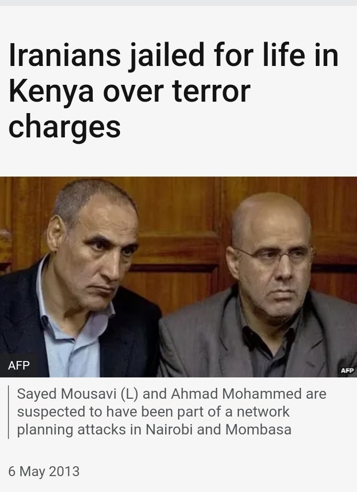 AokoOtieno_'s tweet photo. In 2013, two Iranians were handed a Life sentence by Kenyan court 

These were not average Iranians  selling Persian carpets in Tehran before they flew to Kenya, 

They were members of Qods, Iran's special Forces Unit and they entered our borders with tonnes of explosives! 

Their targets were Nairobi and Mombasa. Thousands would have died. 

In 2014, Iran sent an operative to rescue them, disguised as a Diplomat. 

Interpol quickly alerted Uhuru (Kenya) and ploy was thwarted (Frame 2)

Meanwhile, the two were bribing our compromised Judiciary which reduced their sentence from Life to 15 years 

They were serving this sentence in Kamiti and by the time Chebukati announced Kasongo, they had FIVE years left 

Supreme court upheld Ruto's win on 5th Sep, 2022. FOUR days later, the terrorists were mysteriously released from Kamiti 

That was 9th. 

Frame 3- On 23rd, two weeks later, Kasongo was with Subreme Goat in Dubai (Making Kenya Great Again) 

In what capacity or service to the Nation is he and Wehliye making Kenya Great Again?  How did they all end up in Dubai? 

Was it to pick Iran's Appreciation Fee? Akili kichwani...