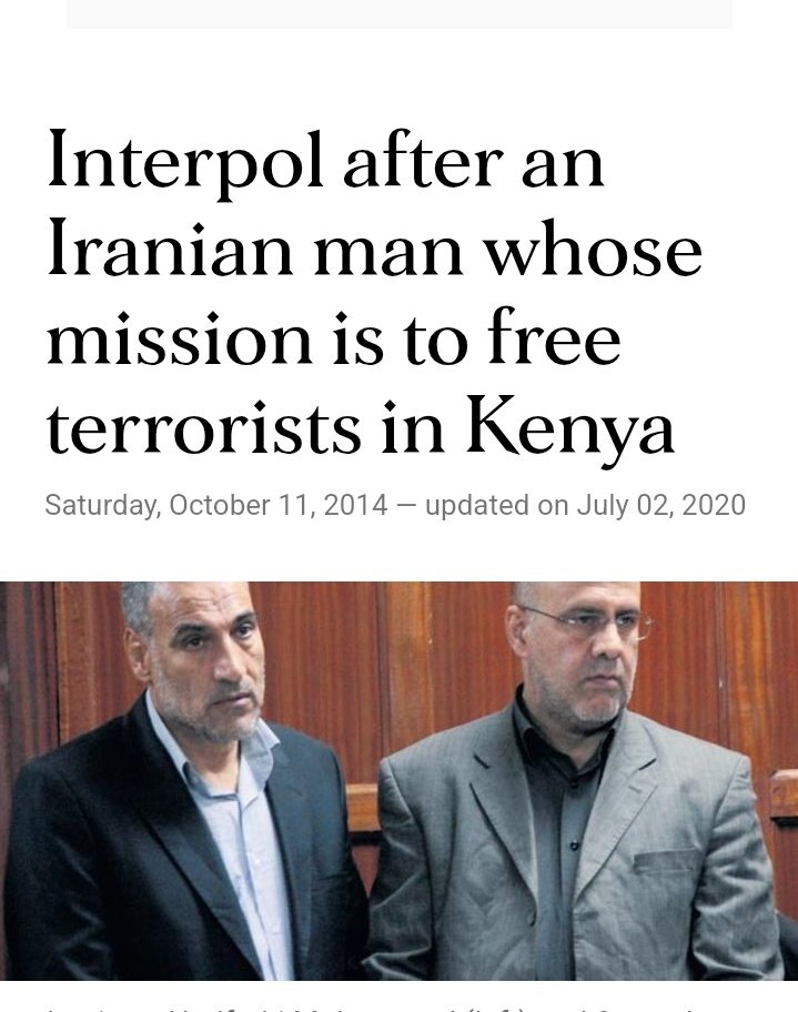 AokoOtieno_'s tweet photo. In 2013, two Iranians were handed a Life sentence by Kenyan court 

These were not average Iranians  selling Persian carpets in Tehran before they flew to Kenya, 

They were members of Qods, Iran's special Forces Unit and they entered our borders with tonnes of explosives! 

Their targets were Nairobi and Mombasa. Thousands would have died. 

In 2014, Iran sent an operative to rescue them, disguised as a Diplomat. 

Interpol quickly alerted Uhuru (Kenya) and ploy was thwarted (Frame 2)

Meanwhile, the two were bribing our compromised Judiciary which reduced their sentence from Life to 15 years 

They were serving this sentence in Kamiti and by the time Chebukati announced Kasongo, they had FIVE years left 

Supreme court upheld Ruto's win on 5th Sep, 2022. FOUR days later, the terrorists were mysteriously released from Kamiti 

That was 9th. 

Frame 3- On 23rd, two weeks later, Kasongo was with Subreme Goat in Dubai (Making Kenya Great Again) 

In what capacity or service to the Nation is he and Wehliye making Kenya Great Again?  How did they all end up in Dubai? 

Was it to pick Iran's Appreciation Fee? Akili kichwani...