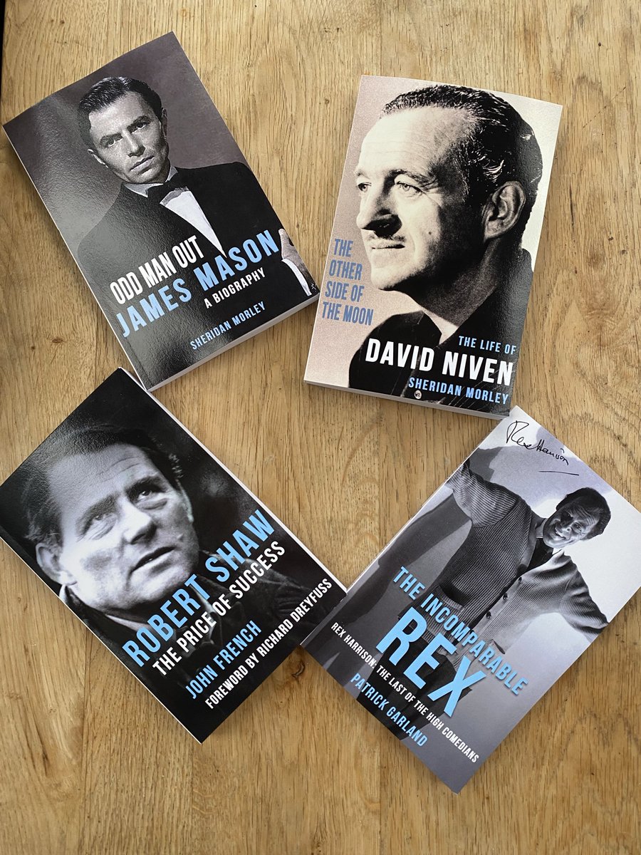 DeanStPress's tweet photo. Four of our many #Hollywood legends! David Niven, James Mason, Robert Shaw and the Incomporable Rex Harrison! 🥰🤩⭐️✨ #sheridanmorley #johnfrench #patrickgarland https://t.co/Jn2qHToAy3