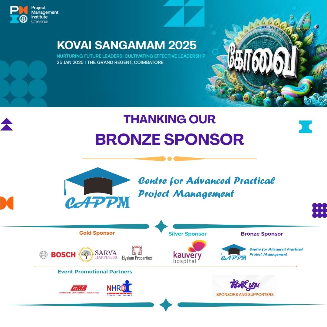 pmichennai's tweet photo. Introducing our proud BRONZE SPONSOR for KOVAI SANGAMAM.

🌟 CENTER OF ADVANCED PRACTICAL PROJECT MANAGEMENT 🌟

For more details: https://t.co/RtSIu8p5G7

#pmichennai #kovaisangamam #pmi #pmisa #Leadership #nammakovai https://t.co/rHp2uyE5mt