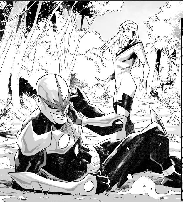 Nova on the ground, after being punched by Jean Grey 🤜