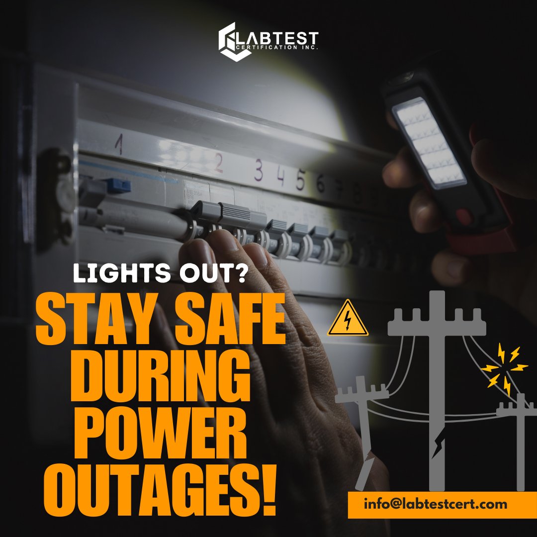 LabTestCert's tweet image. #PowerOutages can strike anytime! Stay safe:
🔦 Keep flashlights, batteries &amp;amp; chargers ready
🔌 Unplug devices to avoid damage
🌬️ Use generators outdoors to prevent CO buildup
Testing &amp;amp; certifying #ElectricalEquipment ensures reliability during outages!
#PowerOutageSafety
