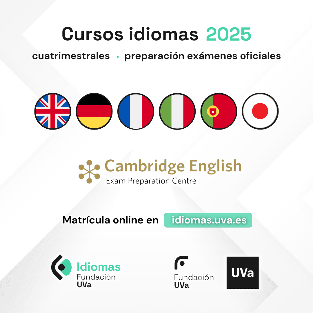 idiomasuva's tweet image. ¡Matricúlate en los cursos de idiomas del primer cuatrimestre 2025 de #IdiomasUVa!
▪️ Inglés, alemán, francés, italiano, portugués y japonés.
▪️ 60 h. (4 h./semana).
👨🏫 Para alumnos desde los 14 años.
Plazo de inscripción abierto hasta el 3 de febrero: idiomas.uva.es