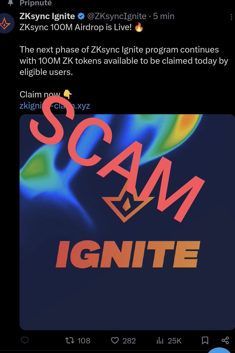 DinoMaxZK's tweet photo. Zksync ignite account is compromised and started posting phishing links.
#zksync
#zksyncignite https://t.co/l3ukg1ZeV8