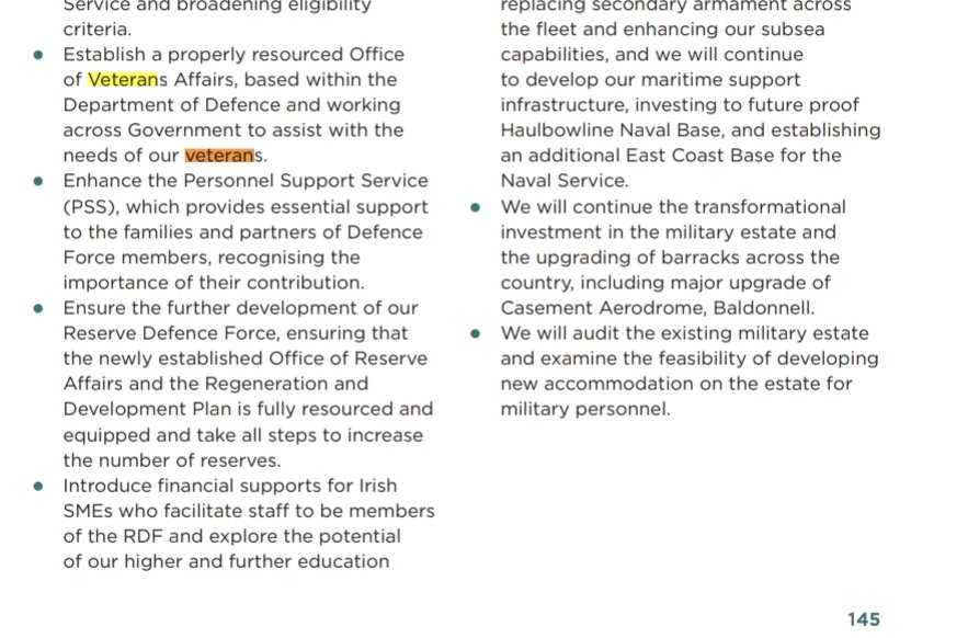 James McCann (@jimmymccann01) on Twitter photo Delighted to see a reaffirming in the PfG for the establishment of an Office of Veteran Affairs, a testament to the great work <a href="/OneFuchsia/">Óglaigh Náisiúnta na hÉireann (ONE)</a> do for veterans. With 100,000+ veterans in Ireland, this will go a long way to addressing issues of veteran homelessness and mental health. Delighted to see a reaffirming in the PfG for the establishment of an Office of Veteran Affairs, a testament to the great work <a href="/OneFuchsia/">Óglaigh Náisiúnta na hÉireann (ONE)</a> do for veterans. With 100,000+ veterans in Ireland, this will go a long way to addressing issues of veteran homelessness and mental health.