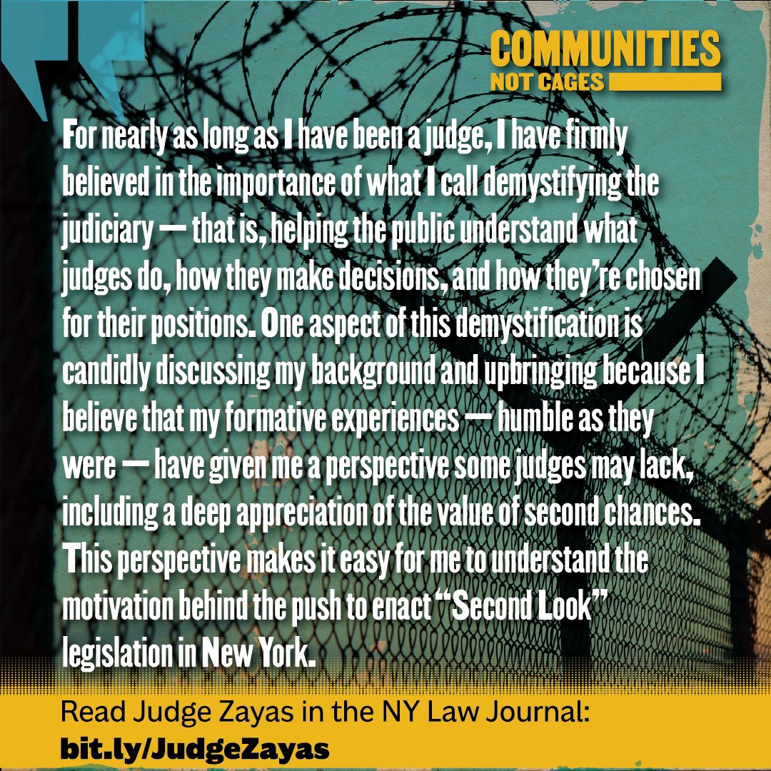 MUST READ: In a moving op-ed in the <a href="/NYLawJournal/">New York Law Journal</a> , New York Chief Administrative Judge Joseph A. Zayas shares his personal experience as both a judge and a young person growing up in NYC to call for the passage of the Second Look Act. Read: bit.ly/JudgeZayas