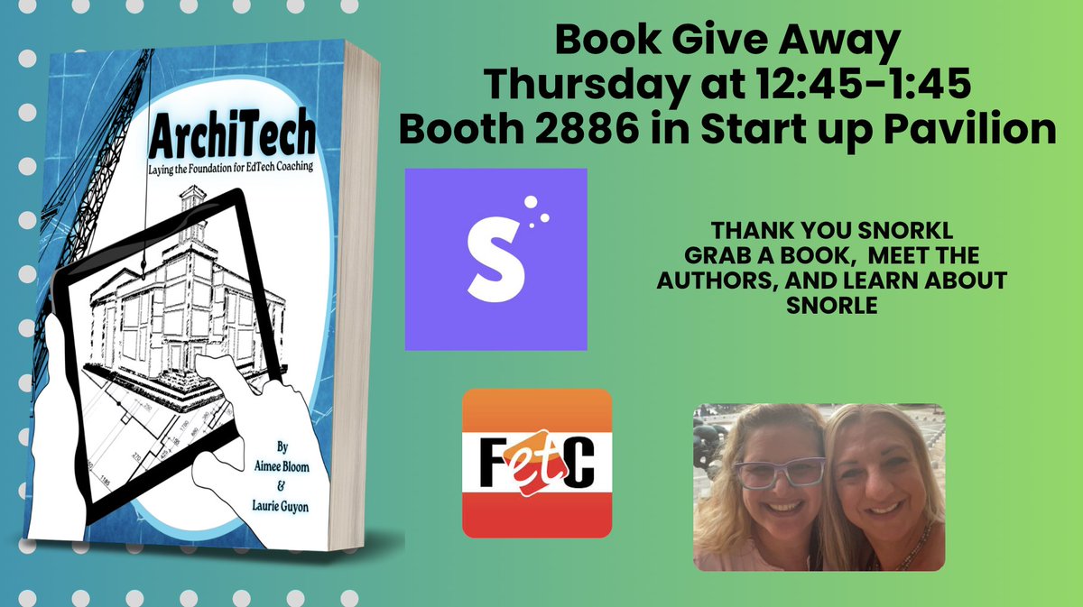 MatthewXJoseph's tweet photo. #FETC Book Give Away ArchiTech: Laying the Foundation for EdTech Coaching
By @AJBloom2pnt0 and @SMILELearning
Thursday at 12:45-1:45
Booth 2886 in Start up Pavilion
Thank you @SnorklApp
Grab a book and meet the authors
@fetc https://t.co/bh4MVwefL2