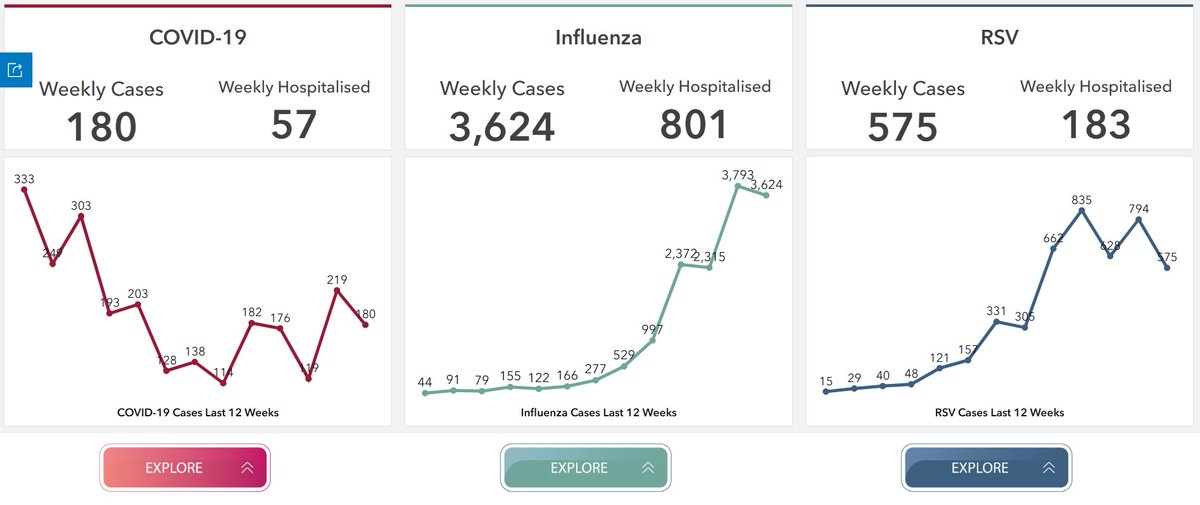 Influenza activity in Ireland remains at high levels although influenza cases and hospitalisations have slightly decreased.  

We've updated COVID-19, flu &amp; RSV data in the Respiratory Virus Notification Data Hub. Explore the hub respiratoryvirus.hpsc.ie

There is still time to