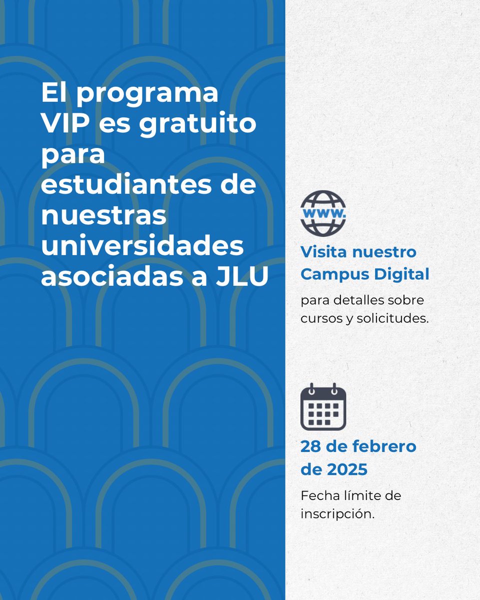 Instituto_CAPAZ's tweet photo. 🌍 ¡Únete al VIP – International Programme de la JLU!
✅ +60 cursos online
✅ Clases de alemán
✅ Certificado oficial
📆 Inscríbete antes del 28/02/2025:
Toda la información: https://t.co/NjAGLlcADd
#IntercambioVirtual https://t.co/yaUjqxpSsR
