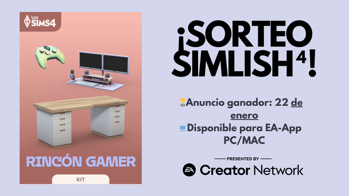 Simlish4's tweet photo. 🚨SORTEO🚨⁣ ⁣    ⁣
⁣ ⁣    ⁣
#Simlish4, @LosSimsES y #lilsimsie te dan la oportunidad de ganar una copia del kit de #LosSims4 #RincónGamer. Sólo debes hacer lo siguiente:⁣ ⁣    ⁣
⁣ ⁣    ⁣
✅Seguirnos en Twitter⁣   ⁣
✅Seguir a @LosSimsES y @EA_Espana     ⁣
✅Dar RT a este Tweet⁣ ⁣    ⁣
⁣ ⁣    ⁣
Suerte 🍀  ⁣
   ⁣
#Ad #EAPartner