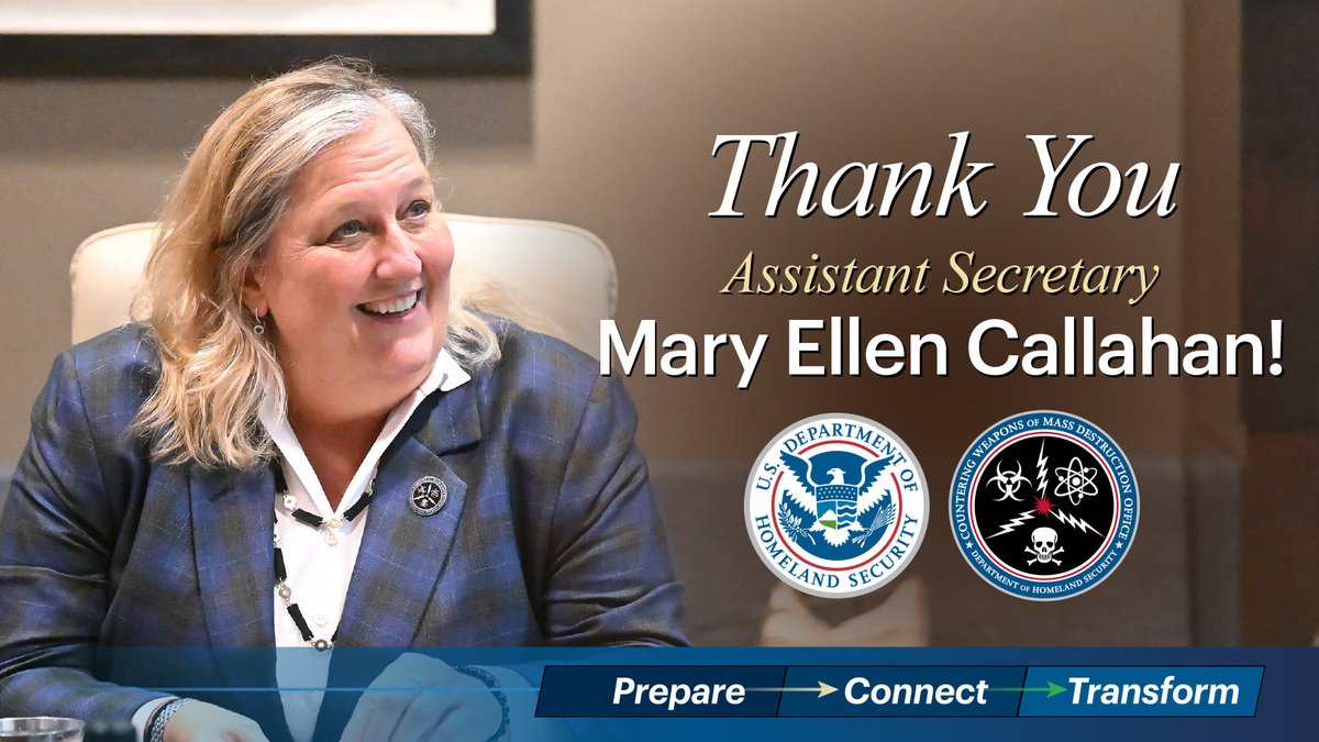 Earlier this week, we expressed heartfelt thanks to Assistant Secretary Callahan as she concluded her time at #CWMD. Her tireless service &amp; leadership strengthened our nation’s security, and her contributions will be felt for years to come. We wish her all the best in the future!