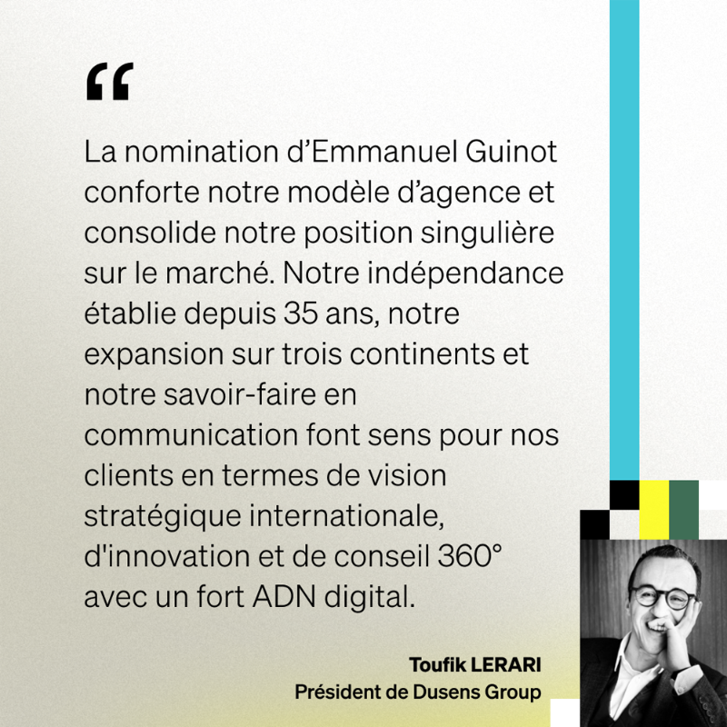 DusensEurope's tweet photo. 📣 @emmanuelguinot, nommé Directeur Général de Dusens Europe. Une arrivée stratégique au moment où l’agence conforte sa position d’acteur de référence entre l'Europe, l'Afrique et le Moyen Orient et affirme des ambitions + fortes sur toute la chaîne de valeur de la communication.