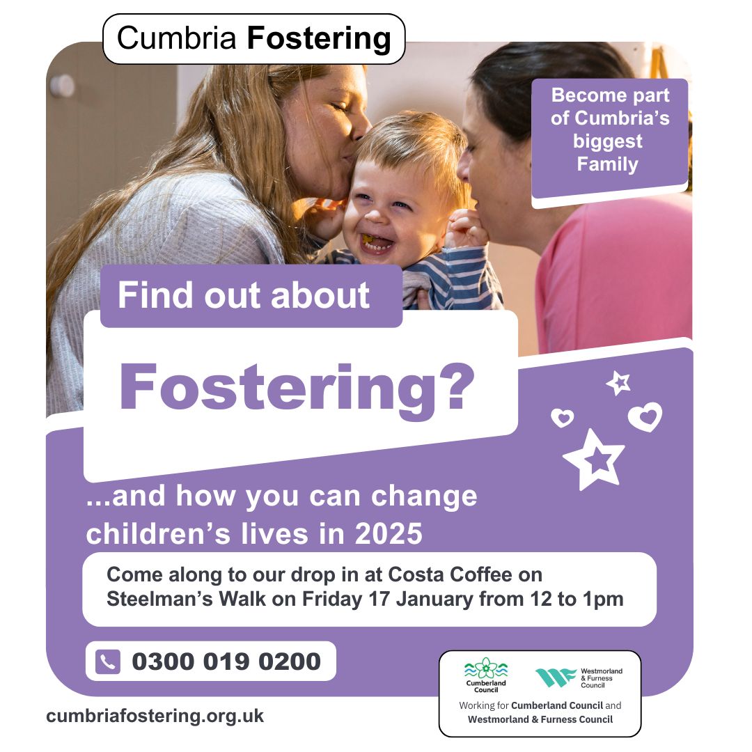 CumbriaFoster's tweet photo. Our first face to face fostering information session of the year takes place tomorrow in Workington (at the town centre Costa). If you have been wondering if fostering might be for you, why not come along and have a chat and find out more?
Visit https://t.co/Iu5a7eeIQg https://t.co/BlEliHnVPx