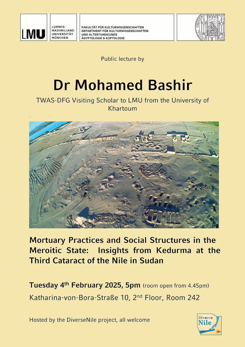 If you are in Munich, do not miss the public lecture by our Visiting Scholar Mohamed Bashir on Meroitic Kedurma on 4th Febr., 5pm #Sudan #archaeology sudansurvey.gwi.uni-muenchen.de/index.php/2025…