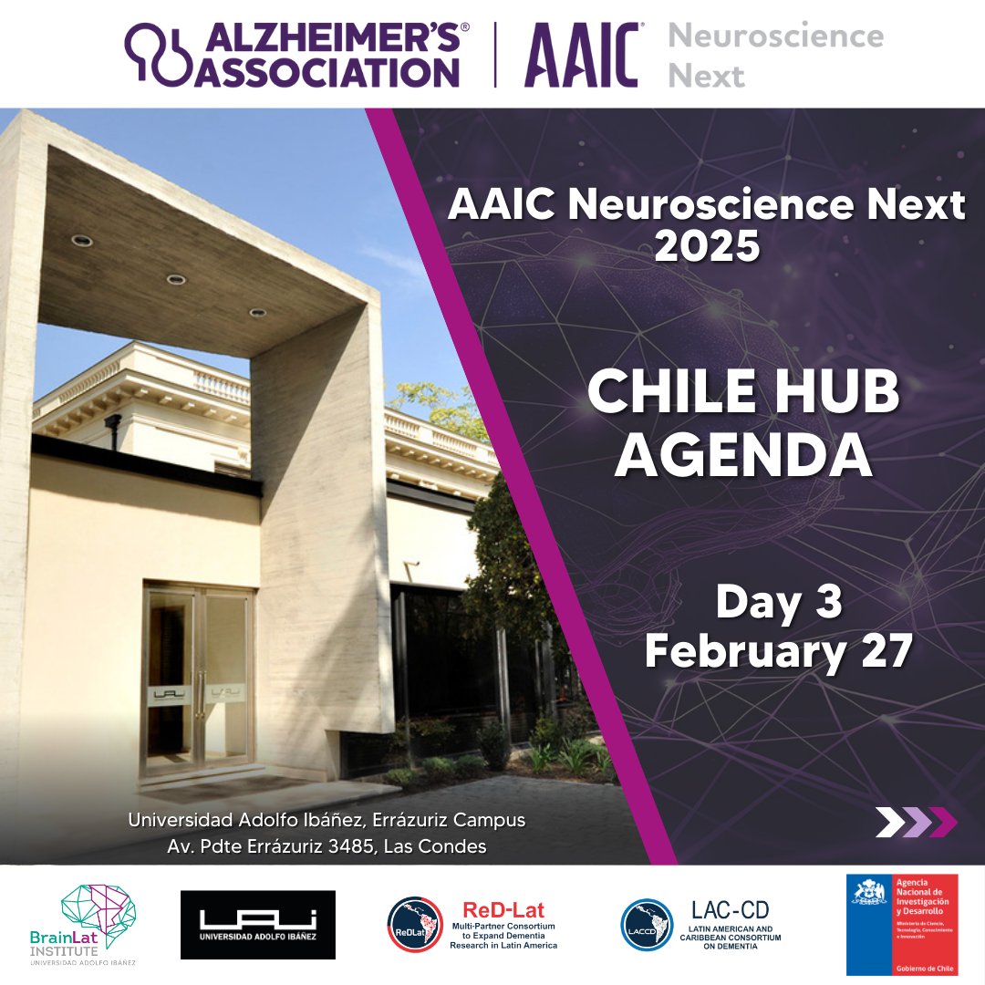 BrainlatUAI's tweet photo. Day 3 of AAIC Neuroscience Next 2025: Chile Hub is getting closer! Talks shaping the future of neuroscience in Latin America await you. 🔬
📅 February 27, 2025
📍 UAI, Errázuriz Campus, Santiago
🔗 Register now: https://t.co/deoegVNDI8
#AAICNeuro #BrainLat #ISTAART #Neurociencia https://t.co/JFZWjpZspl