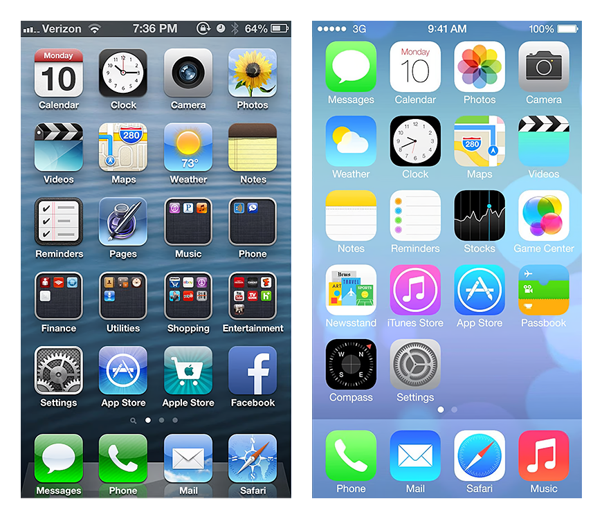 WebDesignMuseum's tweet photo. iOS 6 skeuomorphism versus iOS 7 flat design

#MobileAppHistory https://t.co/WjNJAAbzof