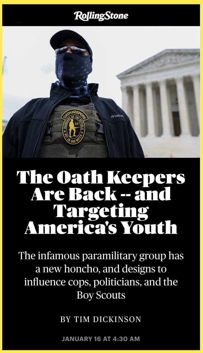 cwebbonline's tweet photo. Talk to your kids—especially your teen and preteen sons.

The Oath Keepers are back with new leadership—leaked documents reveal they’re targeting youth to rebuild their image, with a focus on the Boy Scouts.

The group unraveled after founder Stewart Rhodes was jailed for seditious conspiracy over Jan. 6. He’s serving 18 years—unless Trump bails him out with a pardon.