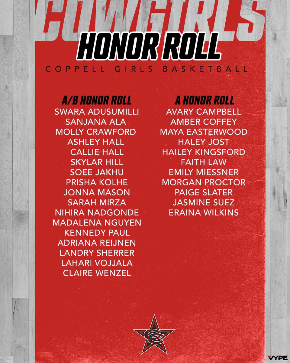 Congratulations to our A/B Honor Roll athletes for their hard work and dedication both in the classroom and on the court. #CowgirlCulture