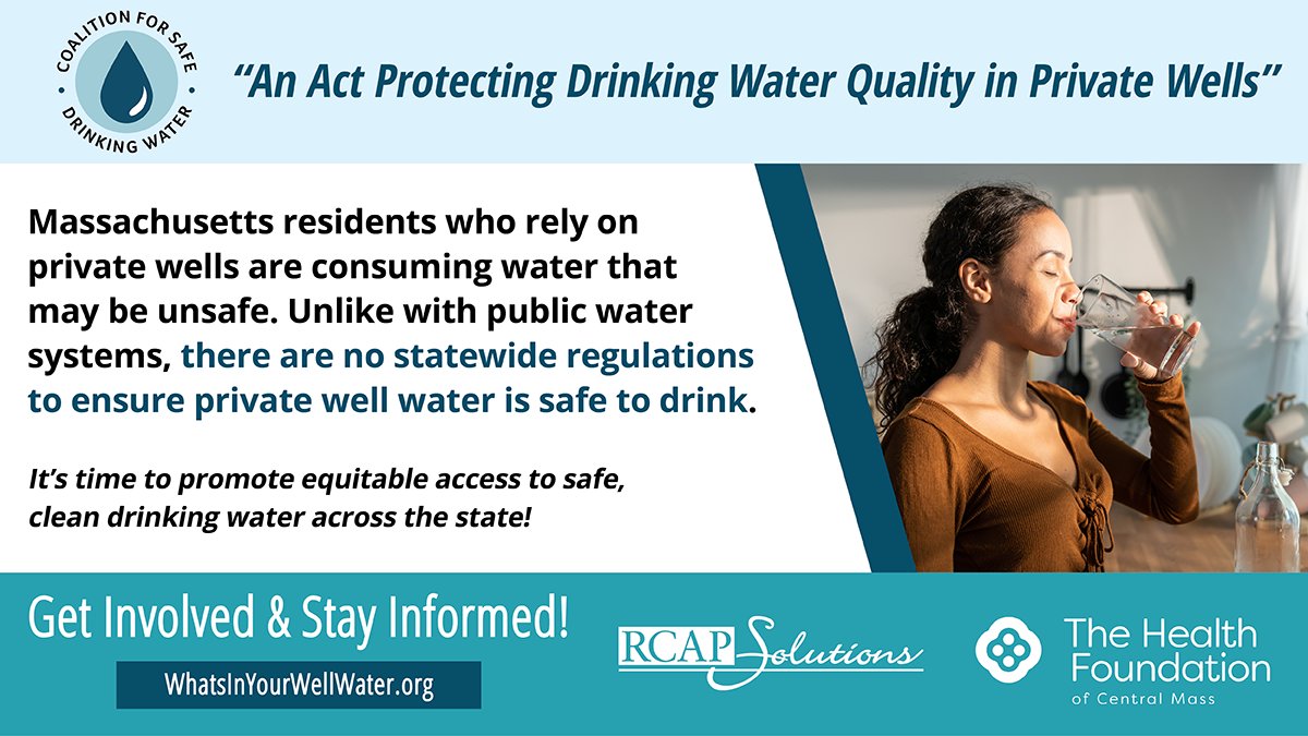 RCAP Solutions (@rcap_solutions) on Twitter photo Proposed legislation, recently filed by <a href="/JamieEldridgeMA/">Jamie Eldridge</a> and <a href="/repblais/">State Representative Natalie M. Blais</a>, aims to protect drinking water and provide financial assistance for private well testing in Massachusetts! đź’§
Full announcement ➡️ whatsinyourwellwater.org/private-well-b…
<a href="/THFCentralMA/">The Health Foundation of Central Massachusetts</a> #WhatsInYourWellWater #mapoli Proposed legislation, recently filed by <a href="/JamieEldridgeMA/">Jamie Eldridge</a> and <a href="/repblais/">State Representative Natalie M. Blais</a>, aims to protect drinking water and provide financial assistance for private well testing in Massachusetts! đź’§
Full announcement ➡️ whatsinyourwellwater.org/private-well-b…
<a href="/THFCentralMA/">The Health Foundation of Central Massachusetts</a> #WhatsInYourWellWater #mapoli