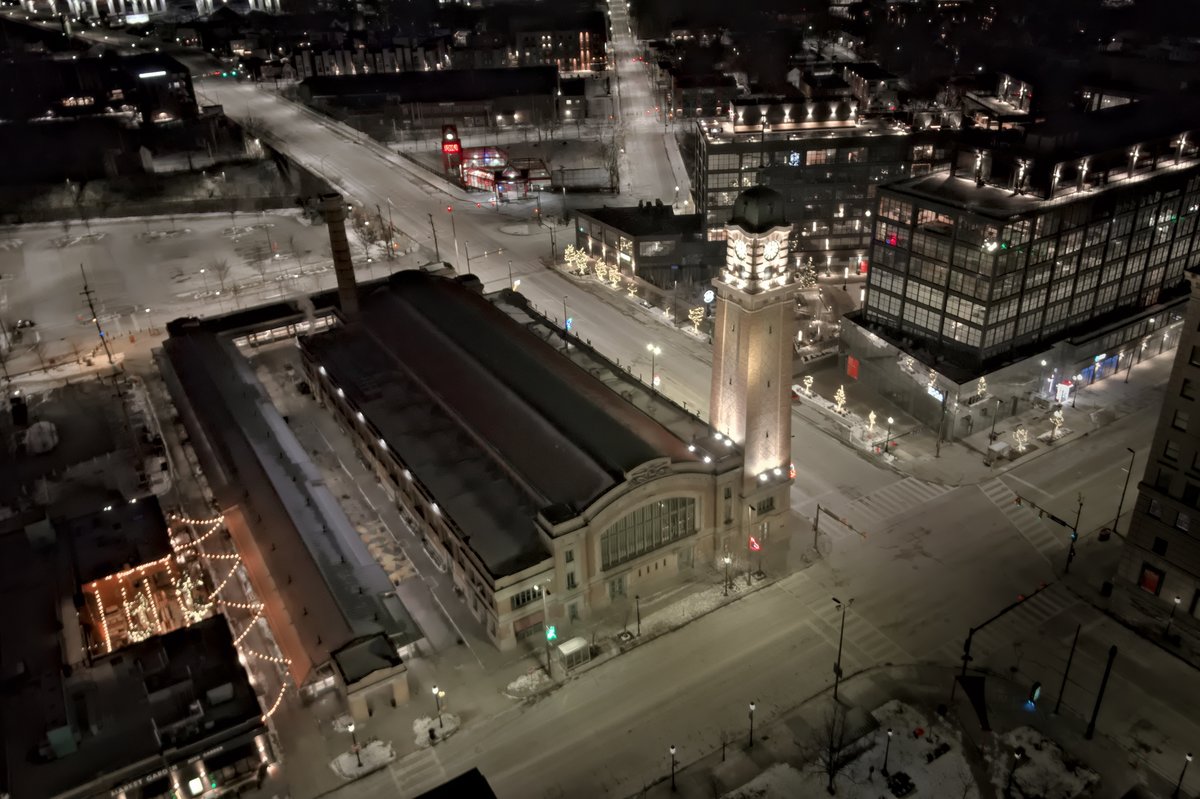 ProppedP's tweet image. The glowing architecture and timeless charm of the West Side Market on a cold peaceful January night. The city lights highlight the market’s vibrant spirit—even after dark!