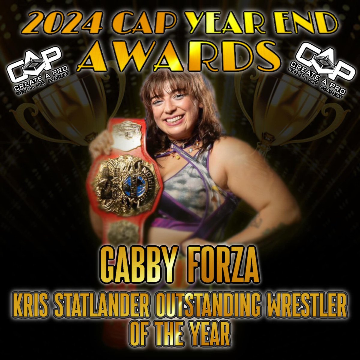 CreateAPro's tweet photo. 🏆AWARD ANNOUNCEMENT🏆
Congratulations to Gabby Forza for being voted the 2024 Kris Statlander Outstanding Wrestler of the Year!
More Create A Pro Year End Awards will be announced THIS SUNDAY in Hicksville, NY at the #CAPPIES!
Email to reserve your spot! https://t.co/0wCrRs8cHC