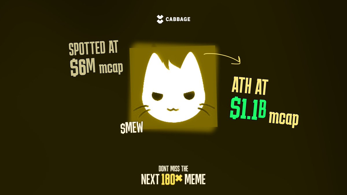 Made bags with $MEW?

Cabbage AI Feed flagged it as a green-win at $6M MCap.

A whopping 186x, according to the ATH. 🤯

What if you could also identify such wins early? Here’s your shot:

> Follow <a href="/cabbagedotapp/">Cabbage</a>
> Like + 🔃 RT this tweet
> Sign up for the waitlist using this