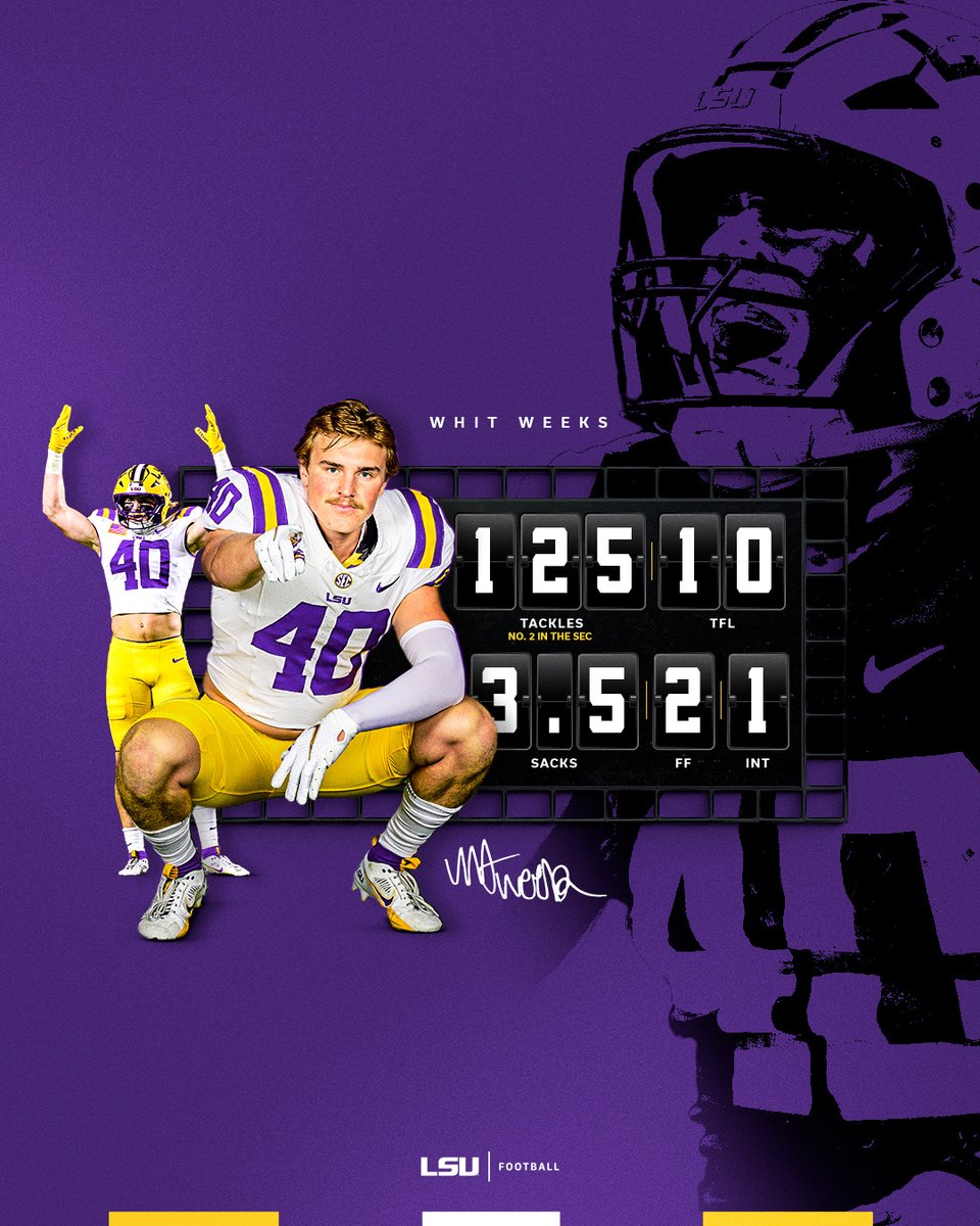 LSUfootball's tweet photo. Big Time Sophomore Season 

What's next for @WeeksWhit https://t.co/QkRAbEim45