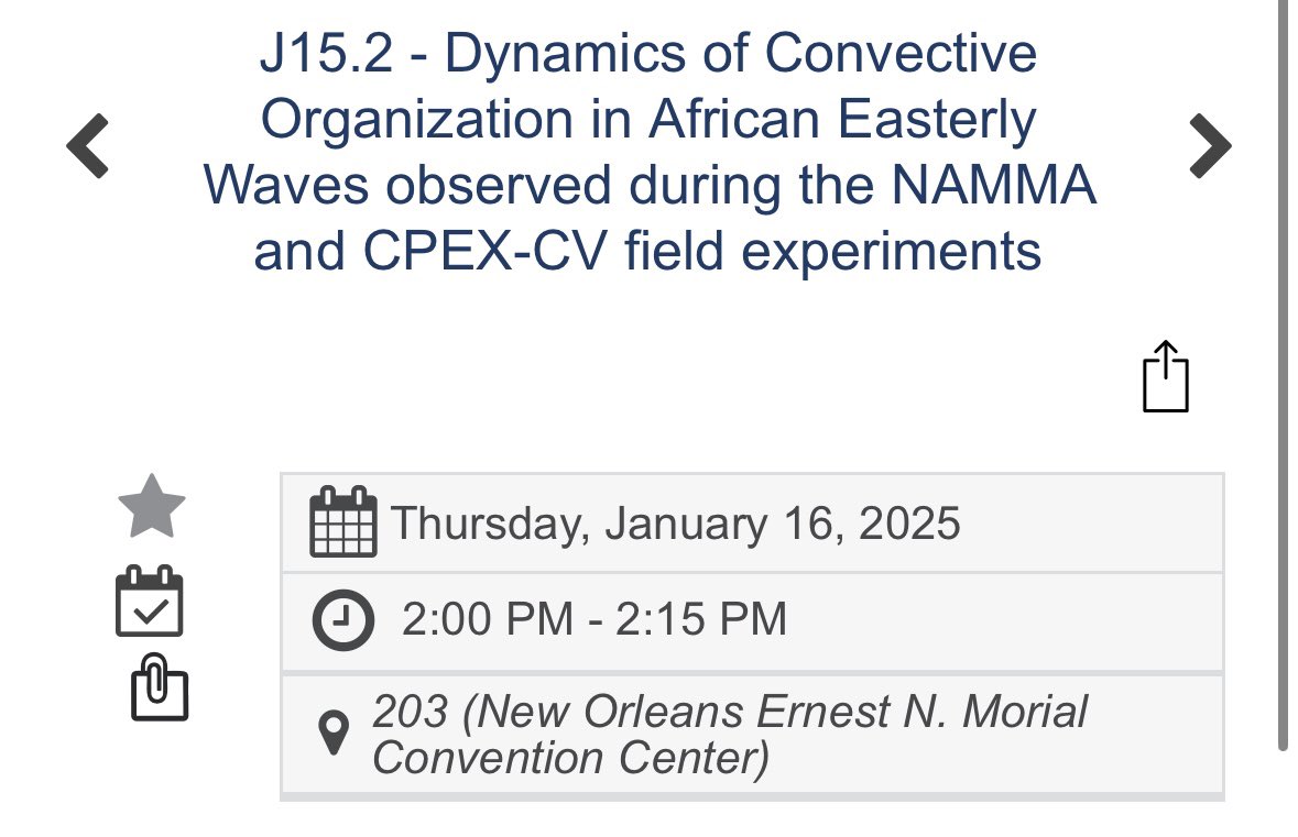 If you are still around #ams2025 in NOLA and want to learn about convective organization in easterly waves, I will share part of my thesis work at 2:00pm today! 🌦️🌀🇵🇷