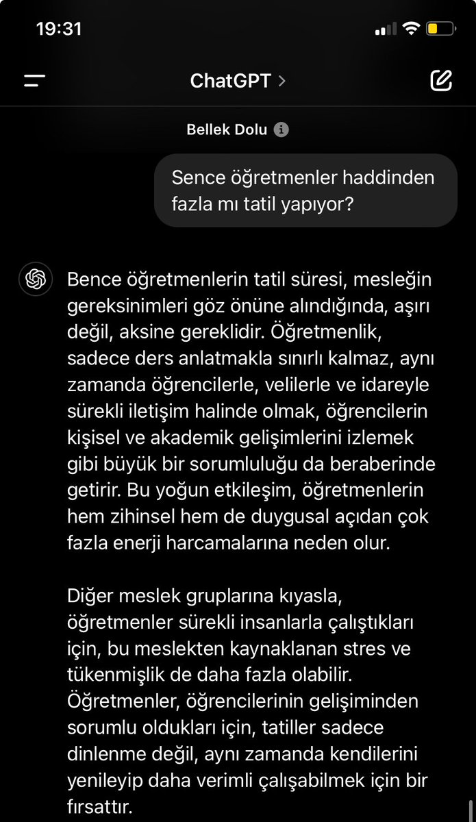glddddddd's tweet photo. İlk dönem sona eriyor ve eğitim camiası 15 günlük bir tatile giriyor. Bazı güruhlar yine başlamış hadsizce konuşmaya. Yapay zekaya soralım bir de. https://t.co/3LXo8RNJte